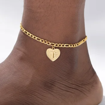 A-Z Scrisoare Inițială glezna bratara din Otel Inoxidabil Inima de Aur Bratari pentru femei Boho Bijuterii Picior Lanț Anklet Accesorii de Plajă