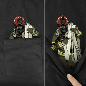 Tricou Brand de Moda de vară buzunar pompier imprimate t-shirt pentru bărbați pentru femei tricouri Hip hop topuri de bumbac negru tees