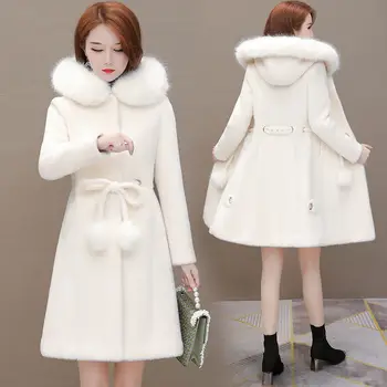 2020 Nou Lână Mantou pentru Femei Jacheta de Iarna Femme Imitație de blană de Nurcă Îngroșa Ține de Cald Lână Coats Mama Palton de Lână A422