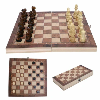 3 IN 1 din Lemn Internațional de Șah din lemn Tabla de Sah, jocuri de Dame, joc de Puzzle angajat cadou de Ziua de nastere Pentru copii ajedrez