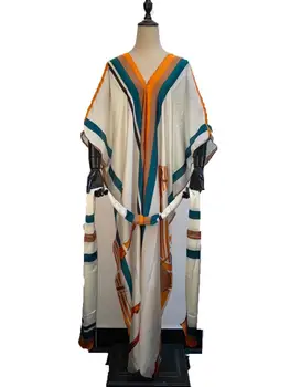 2020 Nou Sexy V-neck Printed Boho caftan de mătase rochie maxi Hijab Rochii de Seara Marocan Caftan turc Pakistan Abaya