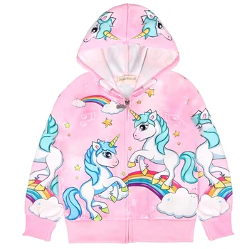 Noul unicorn desene animate hoodie jacheta pentru fete copii moana unicorn cu fermoar cardigan strat copii hanorac cu glugă de haine de blana
