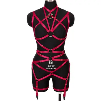 Red Garter Belt Set Complet Corpul Strappy Cablajului Robie Centura Abdomen Sexy Pastel Goth Punk Femei Pius Dimensiune Elastic Topuri Lenjerie