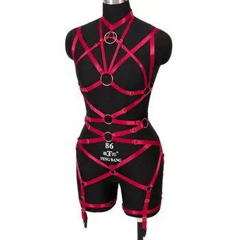 Red Garter Belt Set Complet Corpul Strappy Cablajului Robie Centura Abdomen Sexy Pastel Goth Punk Femei Pius Dimensiune Elastic Topuri Lenjerie