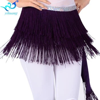 Femei Belly Dance Costum Hipscarf Burtă De Dans Hip Eșarfă De Dans Latino Wrap Fusta De Performanță Franjuri Canaf 3 Straturi
