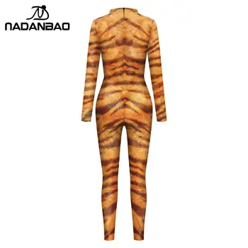 NADANBAO Cosplay Tigru Model de Costume de Noutate 3D Animal Print Salopeta Bărbați Femei Haine cu Maneca Lunga Slim Body Sexy