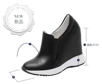 2019 din Piele Tocuri inalte Lady Pantofi Casual Femei Pene de Adidasi casual Pantofi Platforma Creșterea Aluneca pe Femeie Încălțăminte