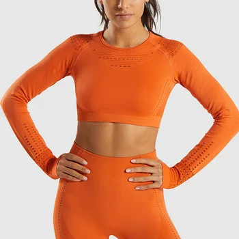 Femei cu Maneci Lungi Cultură fără Sudură Sport Shirt Yoga Sport Top Antrenament Topuri Pentru Femei Fitness Tricou tricou Femei Sport