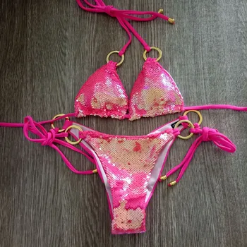 Imayio paiete sexy bikini costume de baie roz plaja vintage cu paiete, costume de baie bandaj halter costum de baie femei biquini