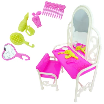 1 Pat +1 Dulap Masa de toaleta cu Scaun, Oglinda Păpuși Mini Mobilier Accesorii pentru Papusa Barbie Fete Casă de Joacă Jucării