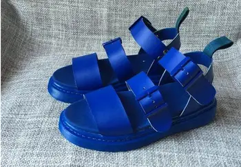 Fierbinte Gladiator Fasahion Casual Negru/Alb/Rosu/albastru din Piele Curea Cataramă Femei Pantofi Peep Toe Plat Cu Doamnelor Sandale