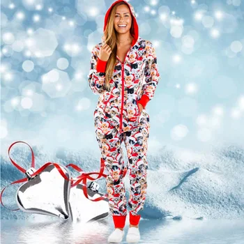 Femeile Crăciun Pijama Salopetă Mânecă Lungă Hanorace Crăciun Imprimare Toamna Homewear De Dormit De Iarna Pijamale, Haine Femei Trening