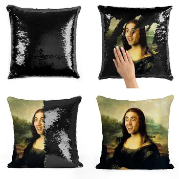 Nicolas Cage Mona Lisa sequin Reversibile Culoare ChangingPillowcase cadou pentru ea, cadou pentru el perna magic pillow