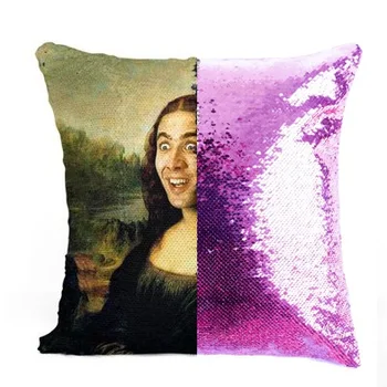 Nicolas Cage Mona Lisa sequin Reversibile Culoare ChangingPillowcase cadou pentru ea, cadou pentru el perna magic pillow