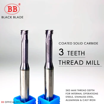 BB Thread Mill Acoperite cu Carbură Solidă 3 Dinte Micro ISO Teren CNC Instrument M3 M4 M5 M6 M8 Robinet