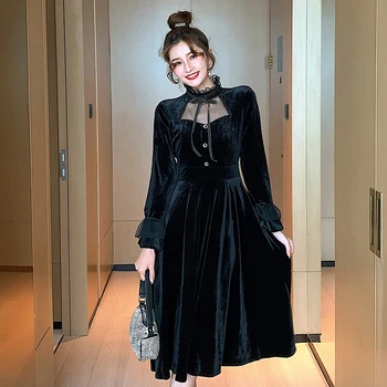 COIGARSAM Vintage Femei dintr-o bucata rochie coreeană Rochii Negre 763