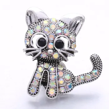 10buc/lot Nou de 18MM Snap Bijuterii Stras de Cristal Animal Pisica 18mm Butoane de Ajustare a se Potrivi DIYLeather Argint Brățară Colier
