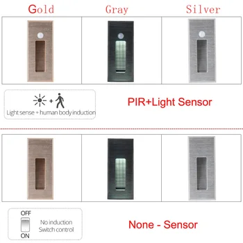 Retro Încastrat LED Scara de Lumină 100-240V PIR Senzor de Mișcare Infraroșu Tranșee de Perete Iluminat Interior Pas Scara Cabinet Footlight