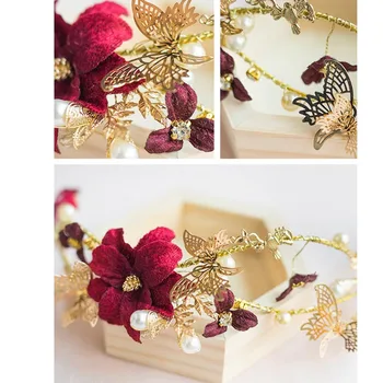 FORSEVEN Foita de Aur Fluture Floare Tiare Stras Coronale de Mireasa, Diadema Printesa Noiva Nunta Ornamente de Păr Frizură