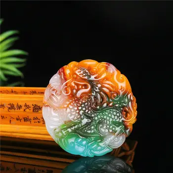 Naturale de Culoare Jad Kirin Dragon Pandantiv Colier Chinez Sculptat manual Farmec Bijuterii de Moda Amuleta Accesorii pentru Bărbați, Femei Cadou
