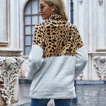 Fleece Hanorac 2020 Nou Toamna și Iarna Femei Leopard de Despicare Pulover Tie-Dye Pluș Pulover Vrac Haina tricou pentru femei