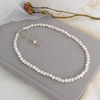 ASHIQI Naturale de apă Dulce Perla Cravată Colier stil Baroc pearl Bijuterii pentru Femei, nunta de Argint 925 en-Gros Bijuterii Cadou