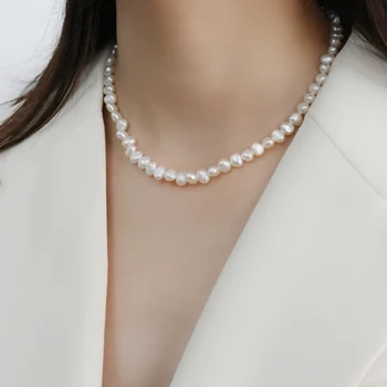 ASHIQI Naturale de apă Dulce Perla Cravată Colier stil Baroc pearl Bijuterii pentru Femei, nunta de Argint 925 en-Gros Bijuterii Cadou