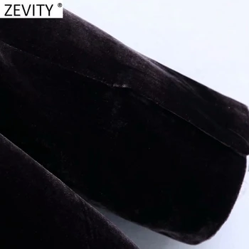 Zevity Noi 2021 Femei Chic Dublu Rânduri de Agrement Velvet Blazer Coat Doamna Maneca Lunga Buzunare Uza Costum Office Topuri CT660