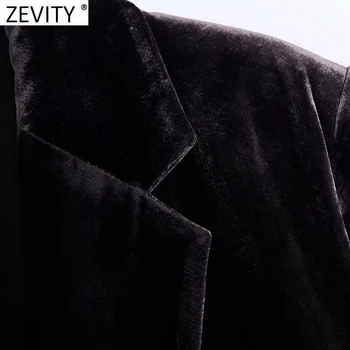 Zevity Noi 2021 Femei Chic Dublu Rânduri de Agrement Velvet Blazer Coat Doamna Maneca Lunga Buzunare Uza Costum Office Topuri CT660