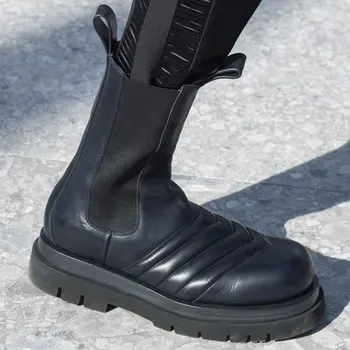Design de Brand la Modă din Piele de Agrement Tocuri Indesata Platforma Chelsea Cizme Pantofi Femei la Jumătatea vițel Cizme Doamna Încălțăminte