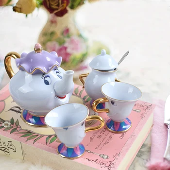Noi de Stil de Desene animate Ceramice frumoasa si ia Set de Ceai Doamna Potts Chip de Zahăr Oală de ceai ceașcă de Cafea Cadou de Crăciun Repede Post