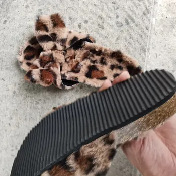 Iarna Faux Blană Papuci De Femei Leopard Zebra Print De Interior, Tobogane Cald Cu Blană Papuci De Fete De Pluș, Papuci De Casă Acasă Femei Flip Flops