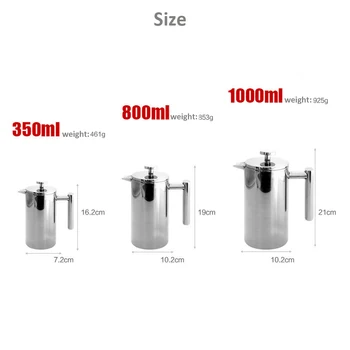 350/1000ml 304 din Oțel Inoxidabil cu Izolație Dublă de Cafea ceainic Cu Filtru de Picurare Mână Oală Pumn Filtrele Drinkware