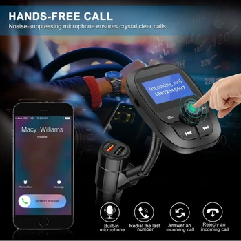 YASOKRO Auto MP3 Player Wireless A2DP Bluetooth HandsFree Car Kit FM Transmițător QC3.0 Quick Charge Suport TF Card/ U Disc