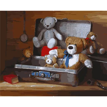Tablou De Numărul Pe Panza Pentru Adulți Marionete Urs Cu Cadru Vopsea DIY Meșteșug Kituri de Colorat De Numărul Poza Decor Acasă