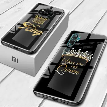 Regele Regina Caz de Lux Pentru Xiaomi MI Poco X2 X3 NFC 10T 9T Pro CC9E 8 Sticlă Telefon Caz Pentru Nota 10 Lite M2 F2 C3 Capac Sac de Coajă