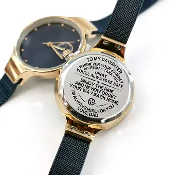M4800-2 Tata Pentru Fiica Mea De Lux Din Oțel Inoxidabil Gravat Ceasuri Automate Cuarț Stil Simplu Femei Ceasuri De Mână Fată Ceas De Mână