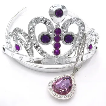 1set Copil Fete Printesa Sofi Prima Violet Lacrimă Amuleta Coliere Lanț Tiara Coroana de Par Clip Set de Bijuterii Cadou Pentru Copil