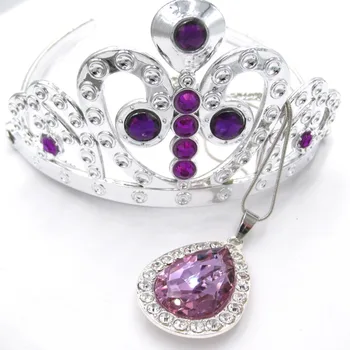 1set Copil Fete Printesa Sofi Prima Violet Lacrimă Amuleta Coliere Lanț Tiara Coroana de Par Clip Set de Bijuterii Cadou Pentru Copil