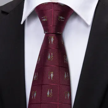 Bărbați Cravate Rosii Nunta Lega Batista Butoni Set Noutate Cravată În Carouri Designer De Mătase Gât Cravată Costum Formal Barry.Wang FA-5169