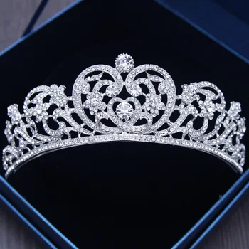 Baroc Argint Culoare Cristal Inima De Mireasa Tiara Coroane Baroc Stras Coroana Concurs Pentru Mireasa Bentițe De Păr De Nunta Bijuterii