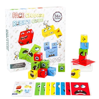 Lemn Expresia Puzzle Bloc Magic Schimbarea la Fata Educație Montessori Y4UD