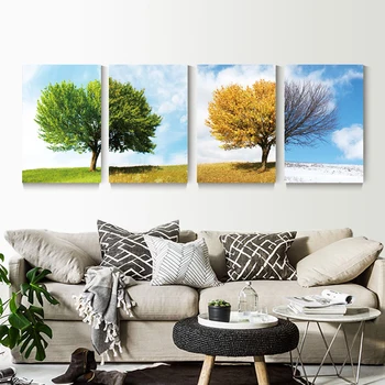 4 Bucata Sezon Copac Peisaj Pictura Panza Printuri Poza Perete Pentru Living Modern HD Printuri Decor Acasă Neînrămate