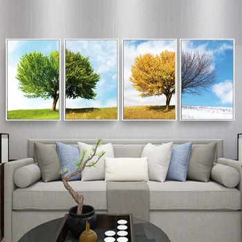 4 Bucata Sezon Copac Peisaj Pictura Panza Printuri Poza Perete Pentru Living Modern HD Printuri Decor Acasă Neînrămate