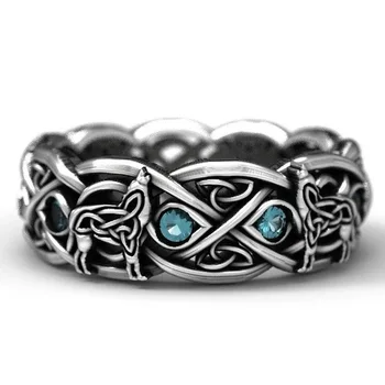 Celtic Lup Zircon Inel Wolf Totem Argint 925 Vopsit Negru Inel De Epocă De Piatră Argint Thai Ring