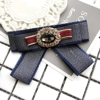 Coreeană Arta Pânză Tesatura Papion Stras Broșă Bowknot Pin Rever Cămașă Rochie Insigna de Moda Cravata Cadouri pentru Femei Accesorii