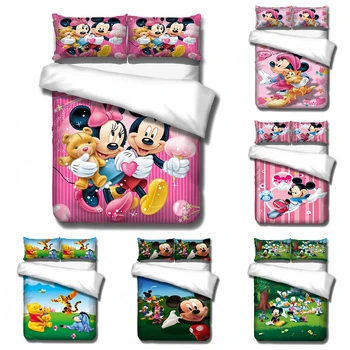 Disney Mickey Minnie mouse-Set de lenjerie de Pat Plapuma fata de perna Copii Adulți pat set Unic Regina King size, Textile Acasă 3pcs