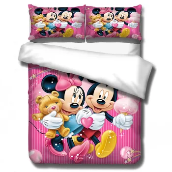 Disney Mickey Minnie mouse-Set de lenjerie de Pat Plapuma fata de perna Copii Adulți pat set Unic Regina King size, Textile Acasă 3pcs