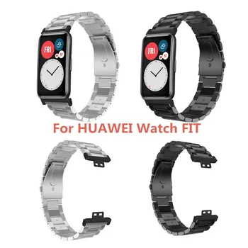 Watchband Potrivit pentru HUAWEI Watch FIT Double Snap Catarama Trei bile Solide din Oțel Inoxidabil Curea Bratara pentru huawei ceas în formă