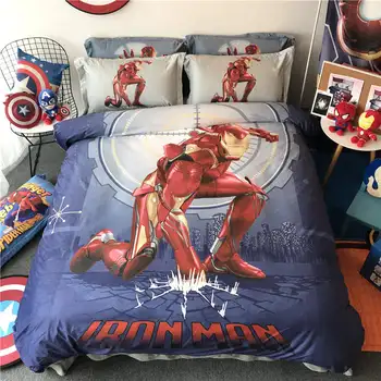 Avengers-Erou Iron Man lenjerie de Pat pentru Copii Decor Dormitor Twin Dimensiune Fular Regina Pilota Plapuma Acoperă Băieți Plapumă Albastru Desene animate 3D